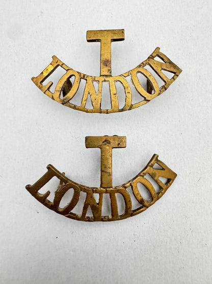 WW1 British Army London Regiment Territorials Shoulder Title Badges T.LONDON