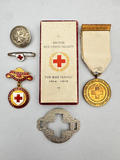 WW1 British Red Cross War Service Medal & Lapel Badges