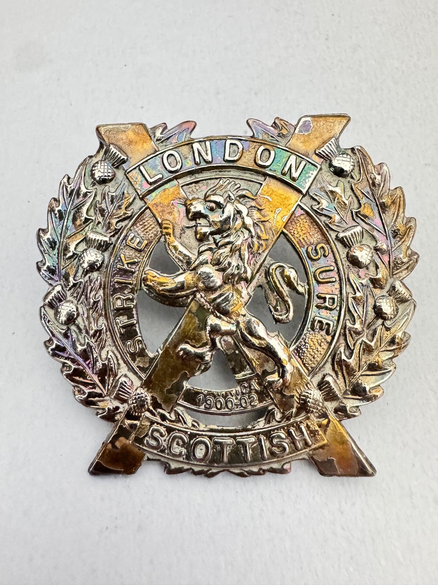 WW1 British Army London Scottish Officer's Silver Plated Glengarry Cap Badge