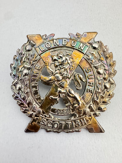 WW1 British Army London Scottish Officer's Silver Plated Glengarry Cap Badge
