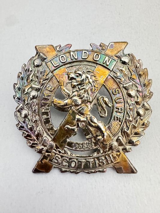 WW1 British Army London Scottish Officer's Silver Plated Glengarry Cap Badge
