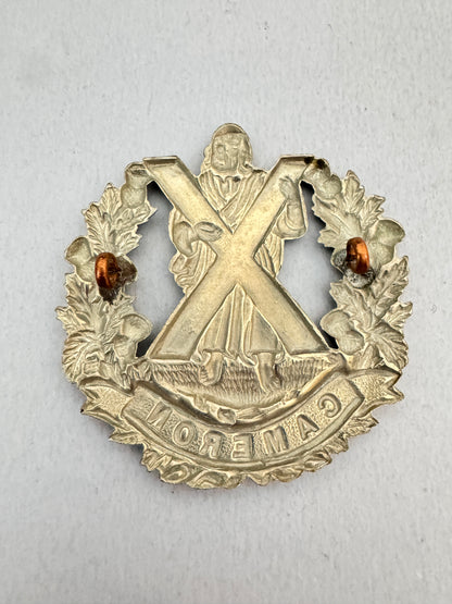 WW2 British Army Cameron Highlanders Glengarry Cap Badge
