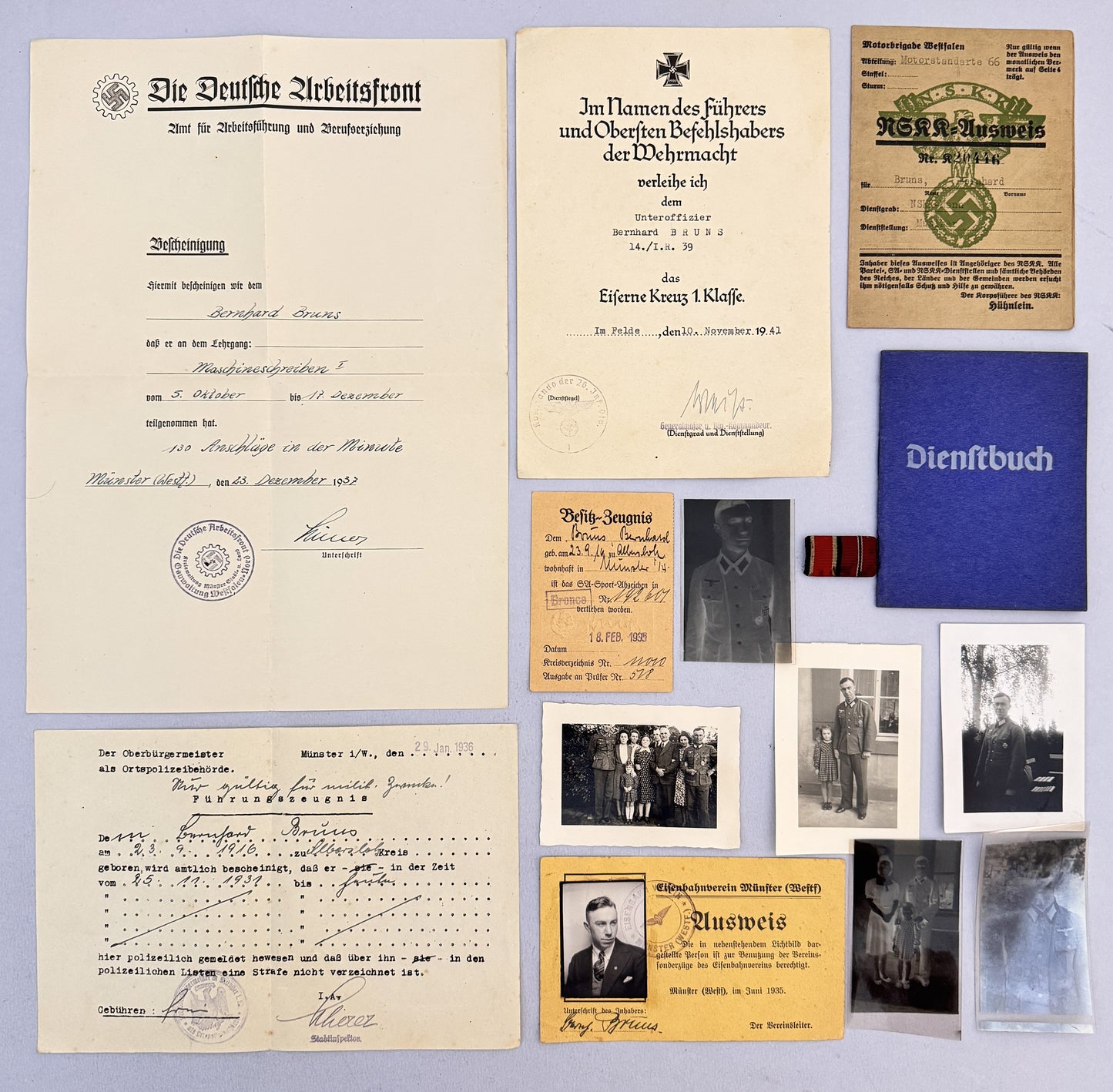 WW2 German Infantry Officer's Document Archive Iron Cross 1st Class