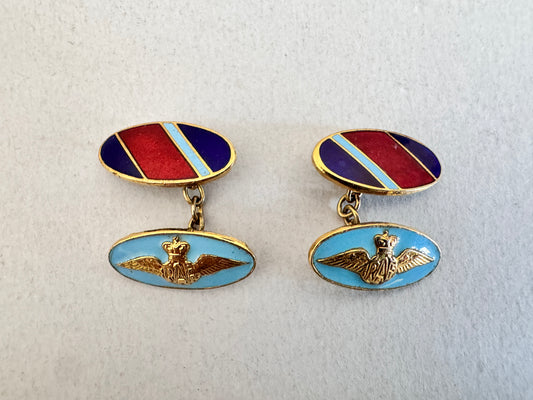 British Royal Air Force Gilt Enamel Cuff Links RAF
