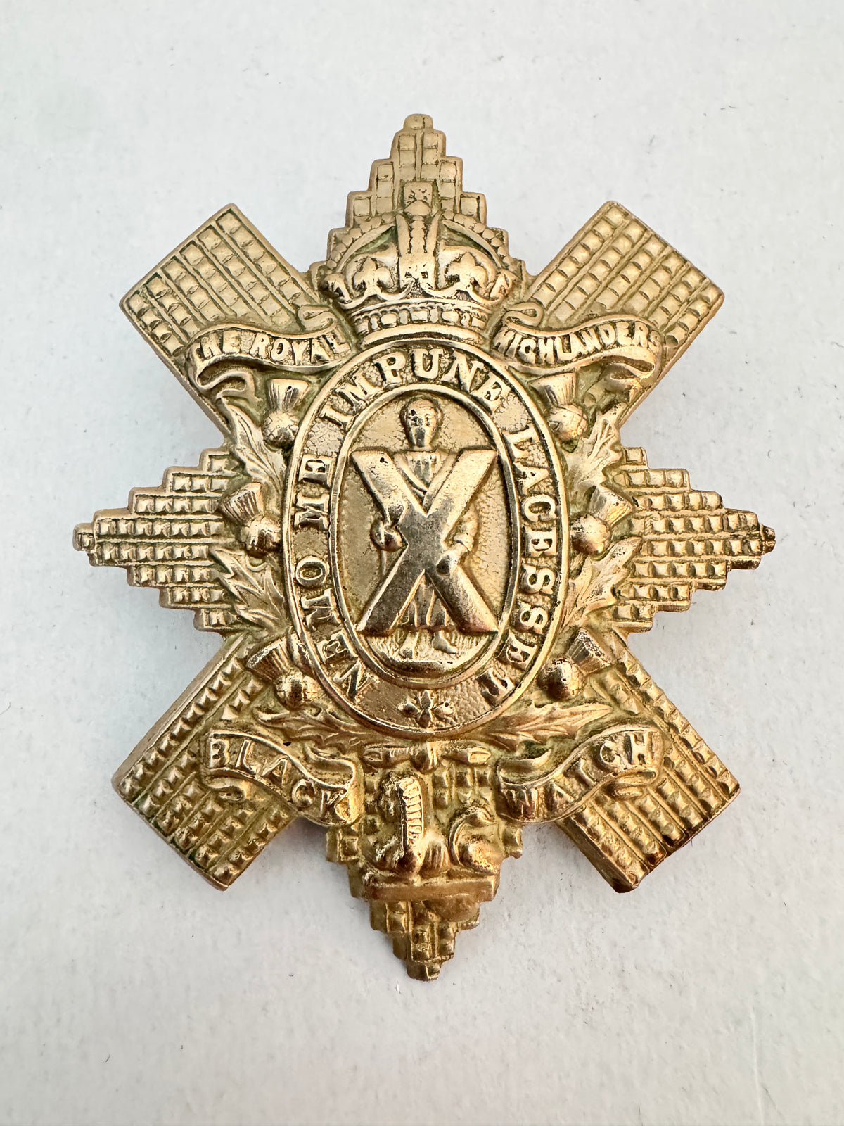WW1 British Army Royal Highlanders Black Watch Glengarry Cap Badge FLAT LUGS