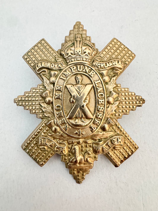 WW1 British Army Royal Highlanders Black Watch Glengarry Cap Badge FLAT LUGS