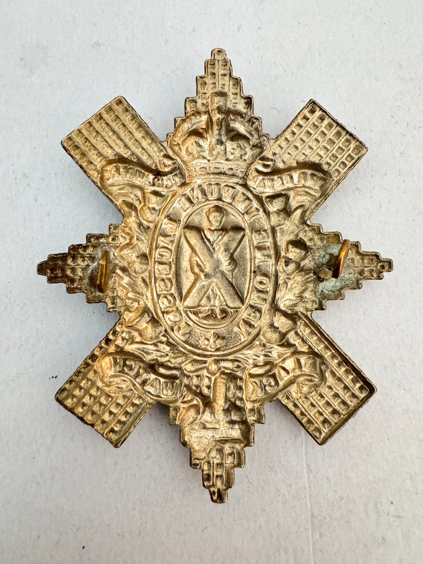 WW1 British Army Royal Highlanders Black Watch Glengarry Cap Badge FLAT LUGS