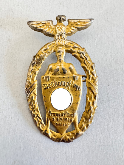 Third Reich Wettkampftage SA Gruppe Westmark 1938 Koblenz Tinnie Badge