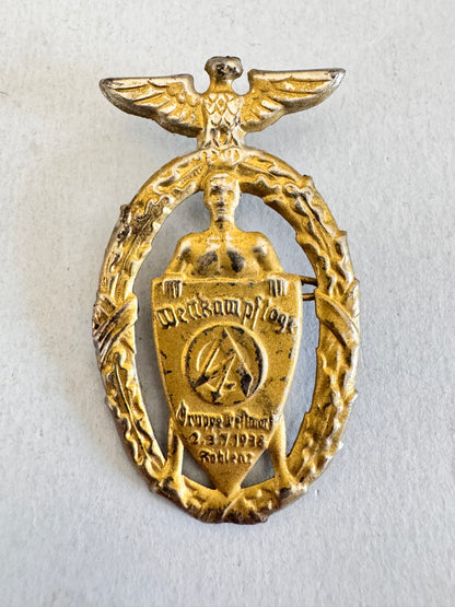 Third Reich Wettkampftage SA Gruppe Westmark 1938 Koblenz Tinnie Badge