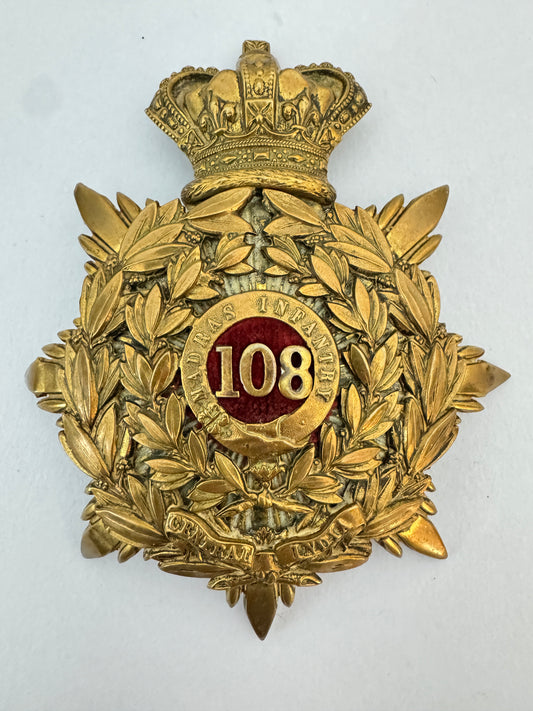 British Army 108th Madras Infantry Regiment Helmet Plate Badge