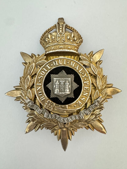 British Army East Surrey Regiment Officer's Helmet Plate Badge