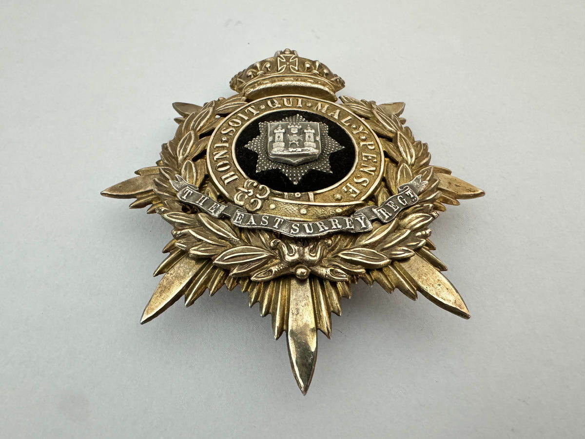 British Army East Surrey Regiment Officer's Helmet Plate Badge