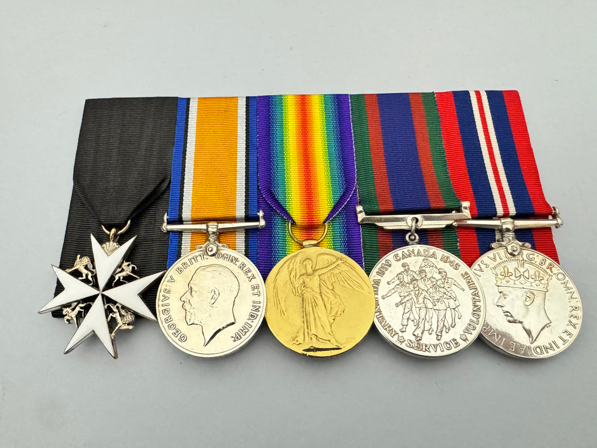 WW1 Canadian Army Officer Medal Bar & Memorial Cross Cased