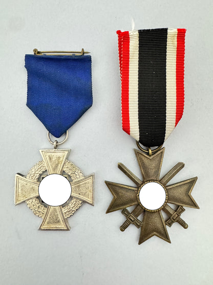 Third Reich Germany, 25 Year Service Medal & War Merit Cross Award