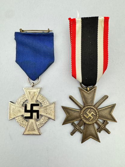 Third Reich Germany, 25 Year Service Medal & War Merit Cross Award