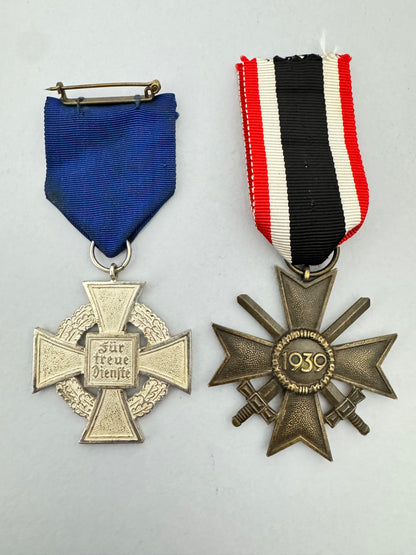 Third Reich Germany, 25 Year Service Medal & War Merit Cross Award