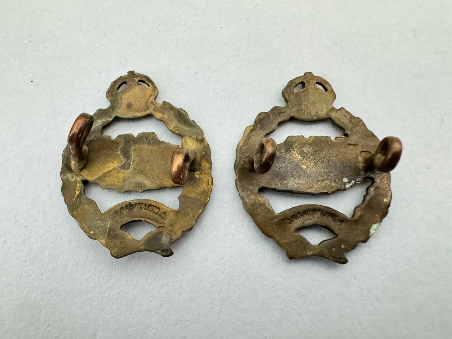 WW2 British Army Royal Tank Regiment Officer's Collar Badges GAUNT