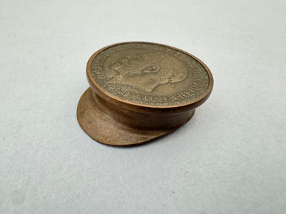 WWI British Trench POW Art Peaked Visor Cap with Inset Coin