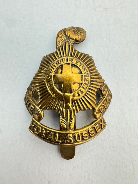 Original Royal Sussex Regiment Cap Badge WW1 War Economy