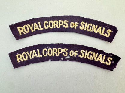 WW2 British Army Royal Corps of Signals Paste Back Cloth Shoulder Titles