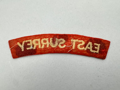 WW2 British Army East Surrey Regiment Paste Back Cloth Shoulder Title