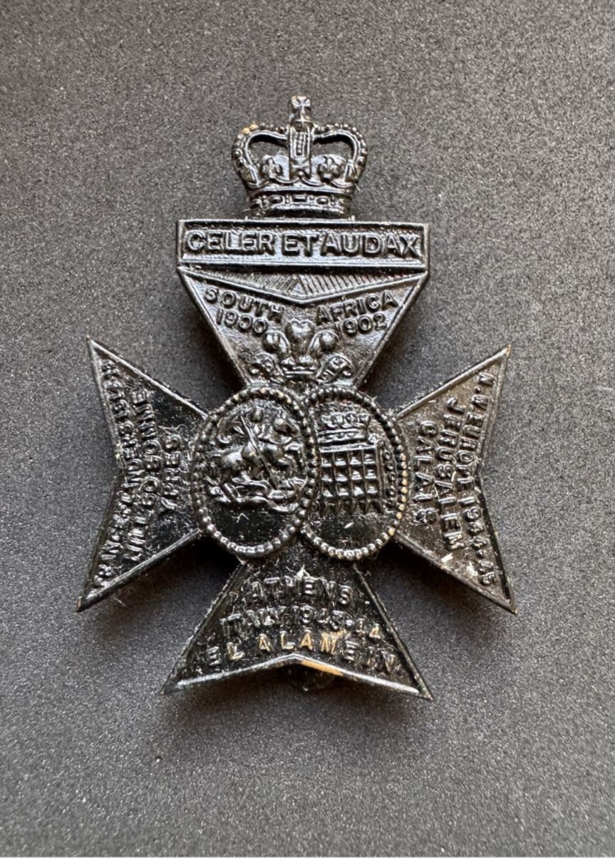 Photo 1 of After WW2 British Army 16th London Regiment (Queen's Westminster) Cap Badge - collectible militaria item