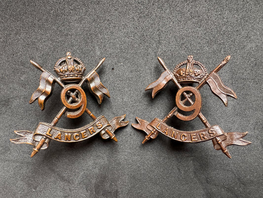 Photo 1 of WW1 British Army 9th Lancers Officer's Uniform Collar Badges - collectible militaria item