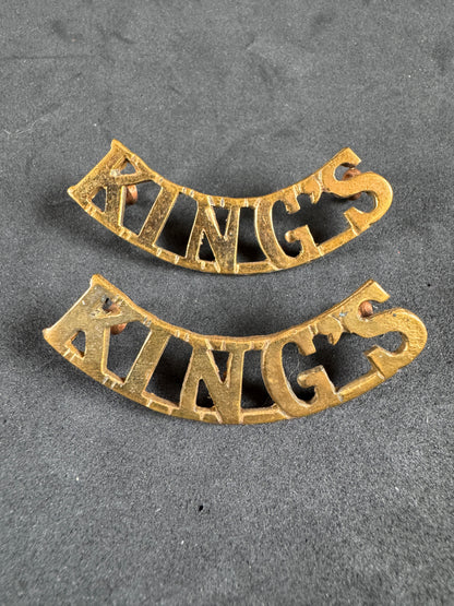 Photo 1 of WW2 British Army King's Liverpool Regiment Uniform Shoulder Titles - collectible militaria item