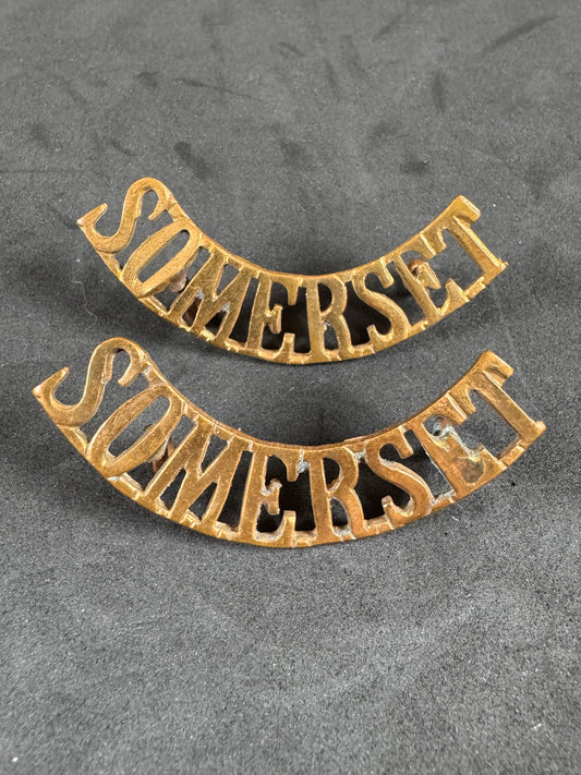 Photo 1 of WW2 British Army Somerset Light Infantry Regiment Uniform Shoulder Titles - collectible militaria item