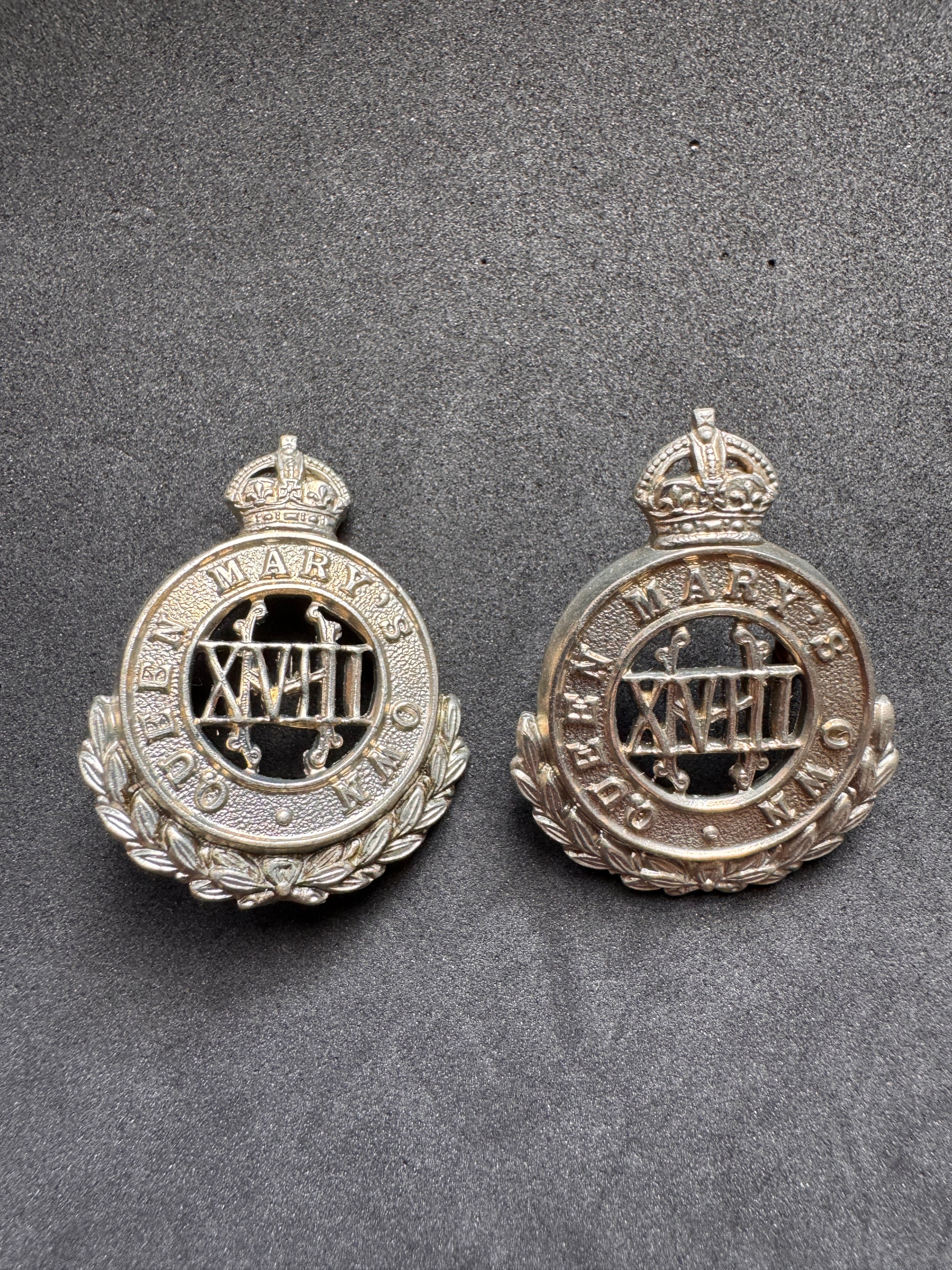 Photo 1 of WW1 British Army 18th Hussars (Queen Mary's Own) Uniform Collar Badges - collectible militaria item