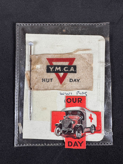 Photo 1 of WW1 British Red Cross & YMCA Hut Day Event Pin Badges - collectible militaria item