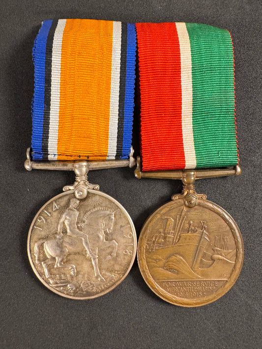 Photo 1 of WW1 British War Medal & Mercantile Marine Medal (Merchant Navy) - collectible militaria item