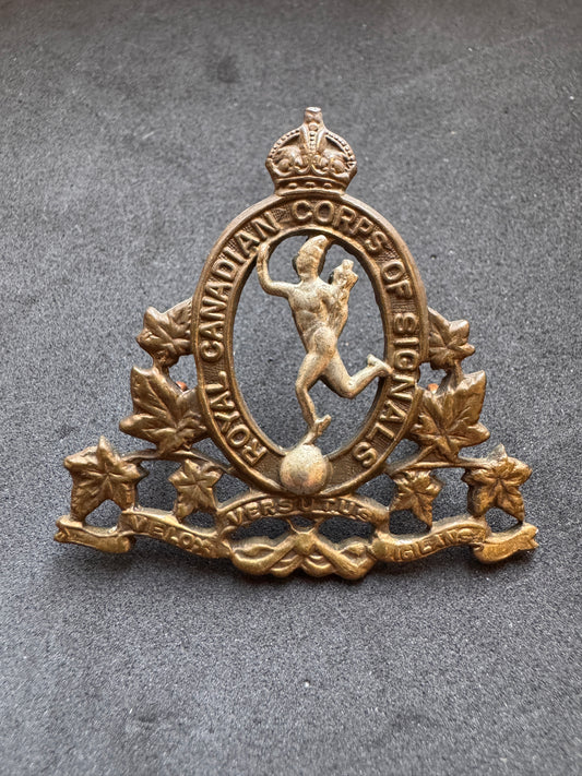 Photo 1 of WWII Royal Canadian Corps of Signals Cap Badge - collectible militaria item