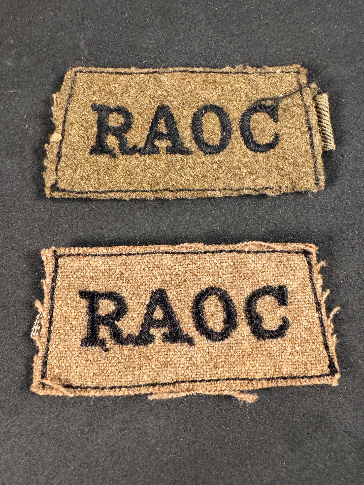 Photo 1 of WW2 British Royal Army Ordnance Corps (RAOC) Slip-on Shoulder Titles - collectible militaria item