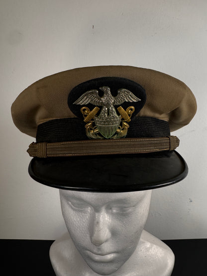 Photo 2 of WWII U.S. Navy Officer’s Khaki Combination Cap - Named - collectible militaria item