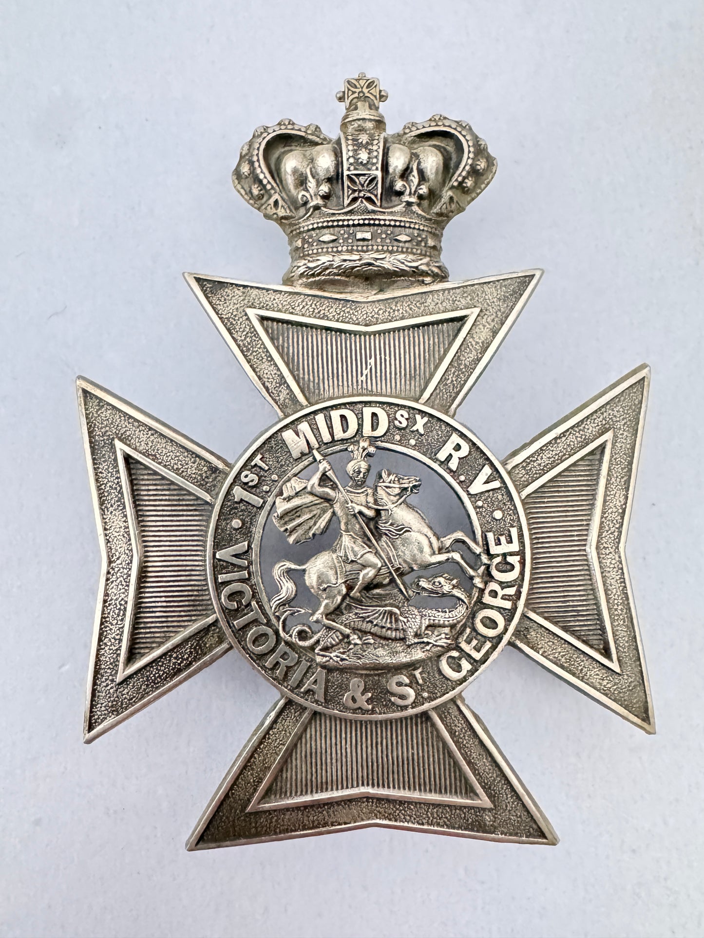 British Army 1st Middlesex Rifle Volunteers Officer's Helmet Plate Badge