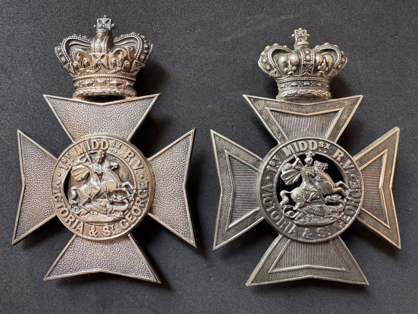Photo 1 of Victorian British Army 1st Middlesex Rifle Volunteers Helmet & Pouch Belt Badges - collectible militaria item