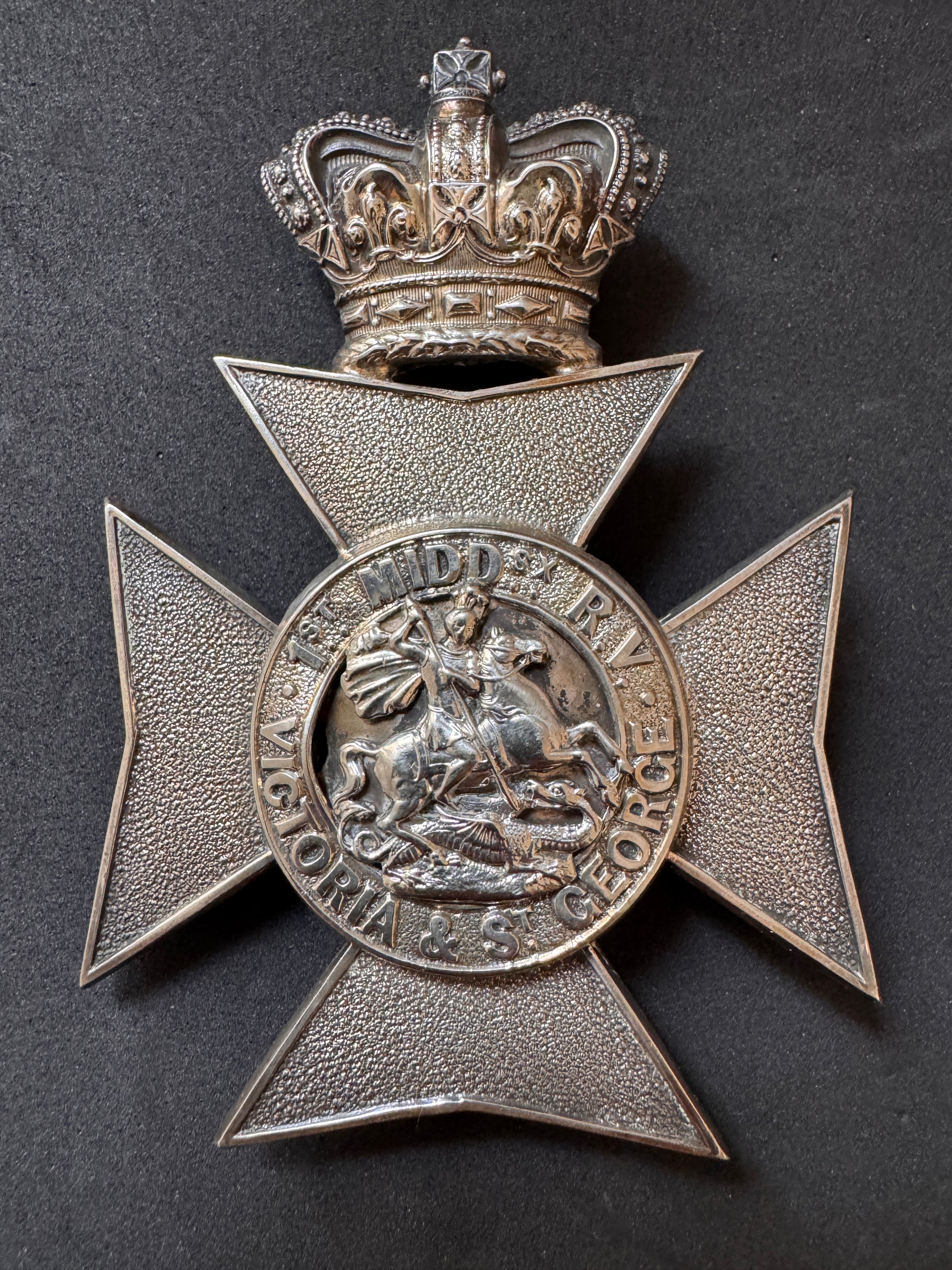 Photo 2 of Victorian British Army 1st Middlesex Rifle Volunteers Helmet & Pouch Belt Badges - collectible militaria item