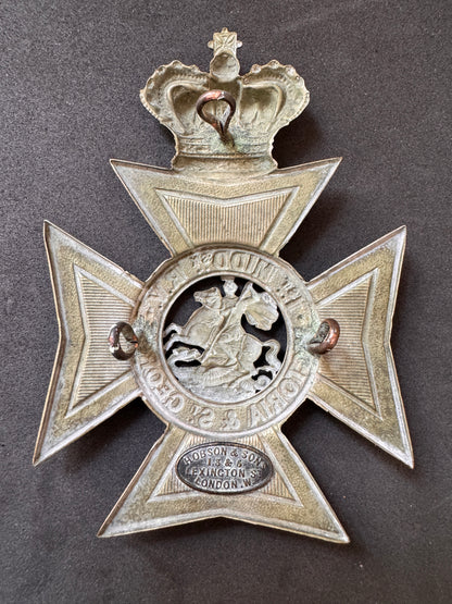 Photo 6 of Victorian British Army 1st Middlesex Rifle Volunteers Helmet & Pouch Belt Badges - collectible militaria item