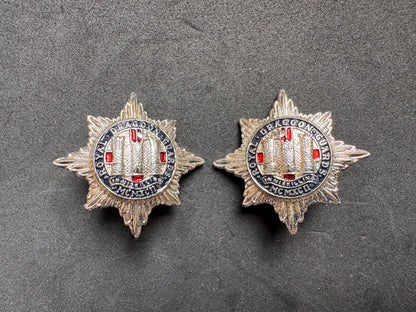 Photo 1 of British Army Royal Dragoon Guards Officer Collar Badges - Enamel Pair - collectible militaria item