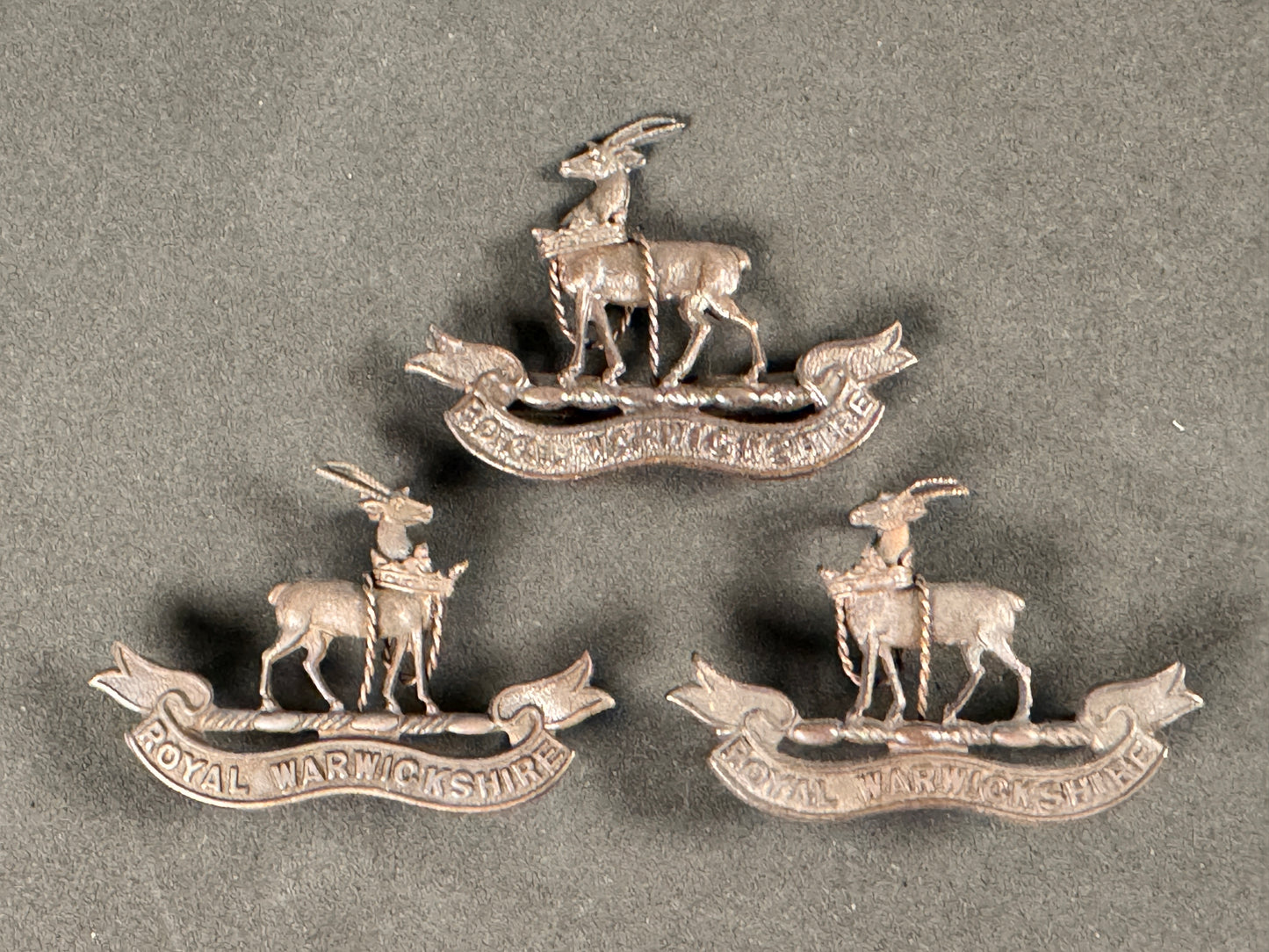 Photo 1 of WW1 Royal Warwickshire Regiment Officer's Cap Badge & Collar Badges - collectible militaria item