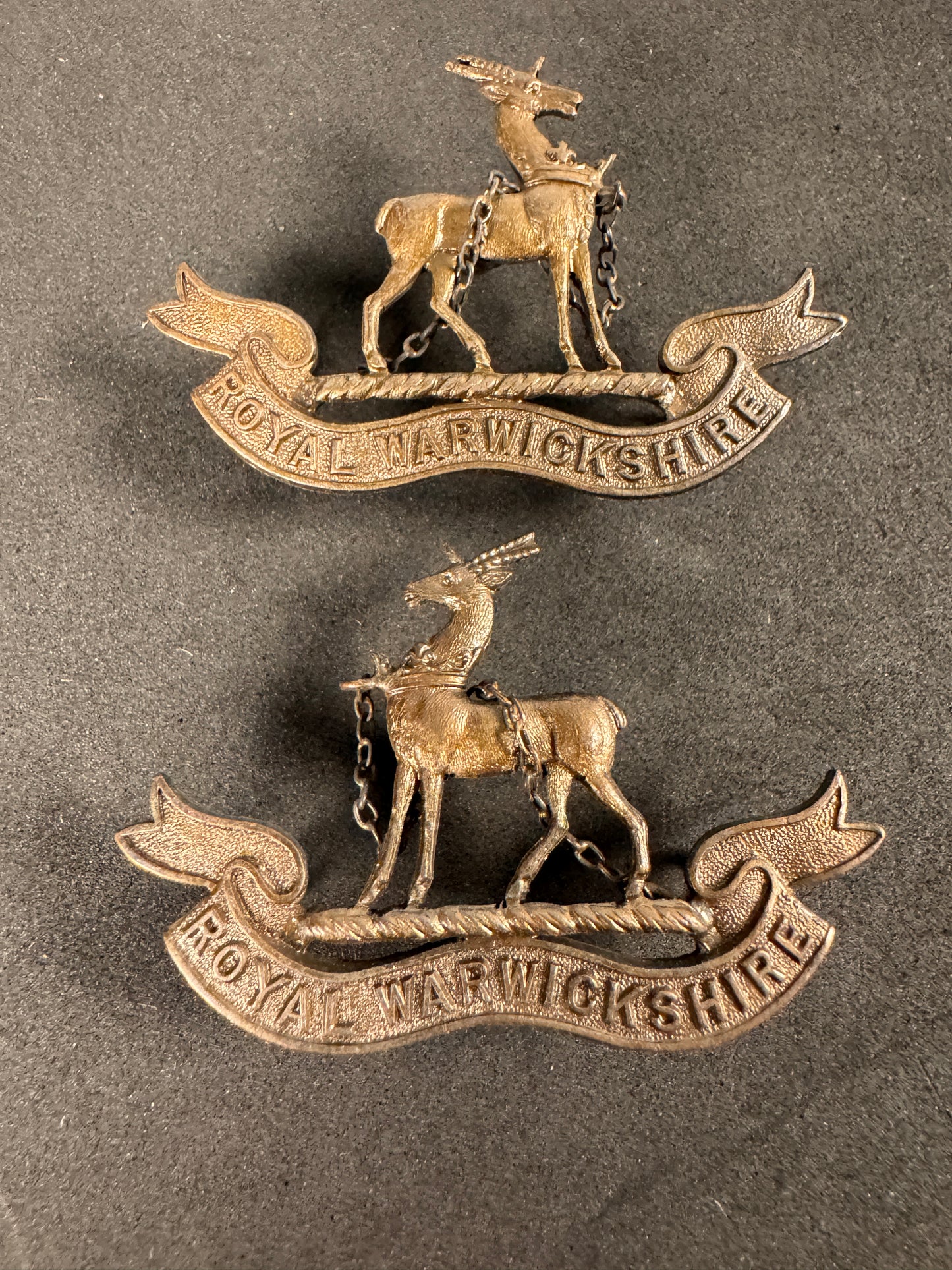 Photo 1 of WW1 Royal Warwickshire Regiment Officer's Collar Badges - British Army - collectible militaria item