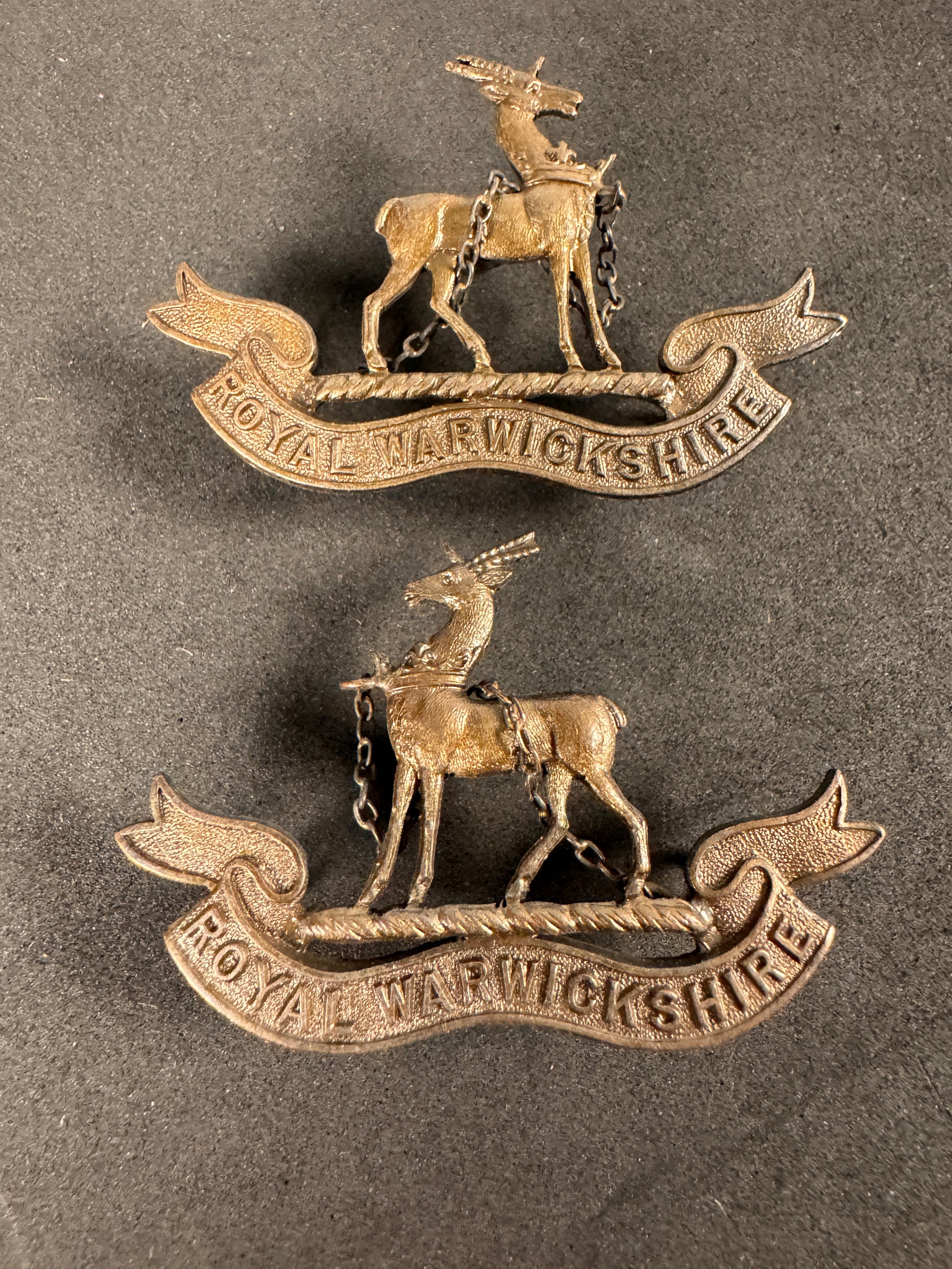 Photo 1 of WW1 Royal Warwickshire Regiment Officer's Collar Badges - British Army - collectible militaria item