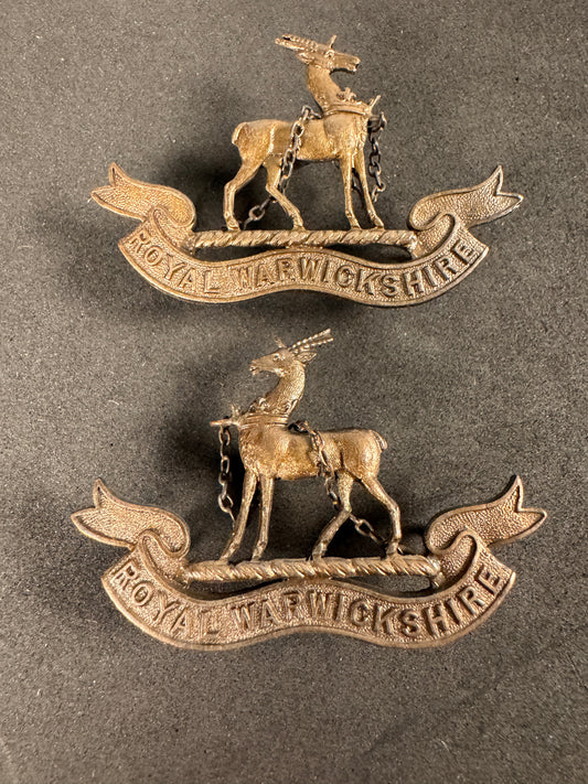Photo 1 of WW1 Royal Warwickshire Regiment Officer's Collar Badges - British Army - collectible militaria item