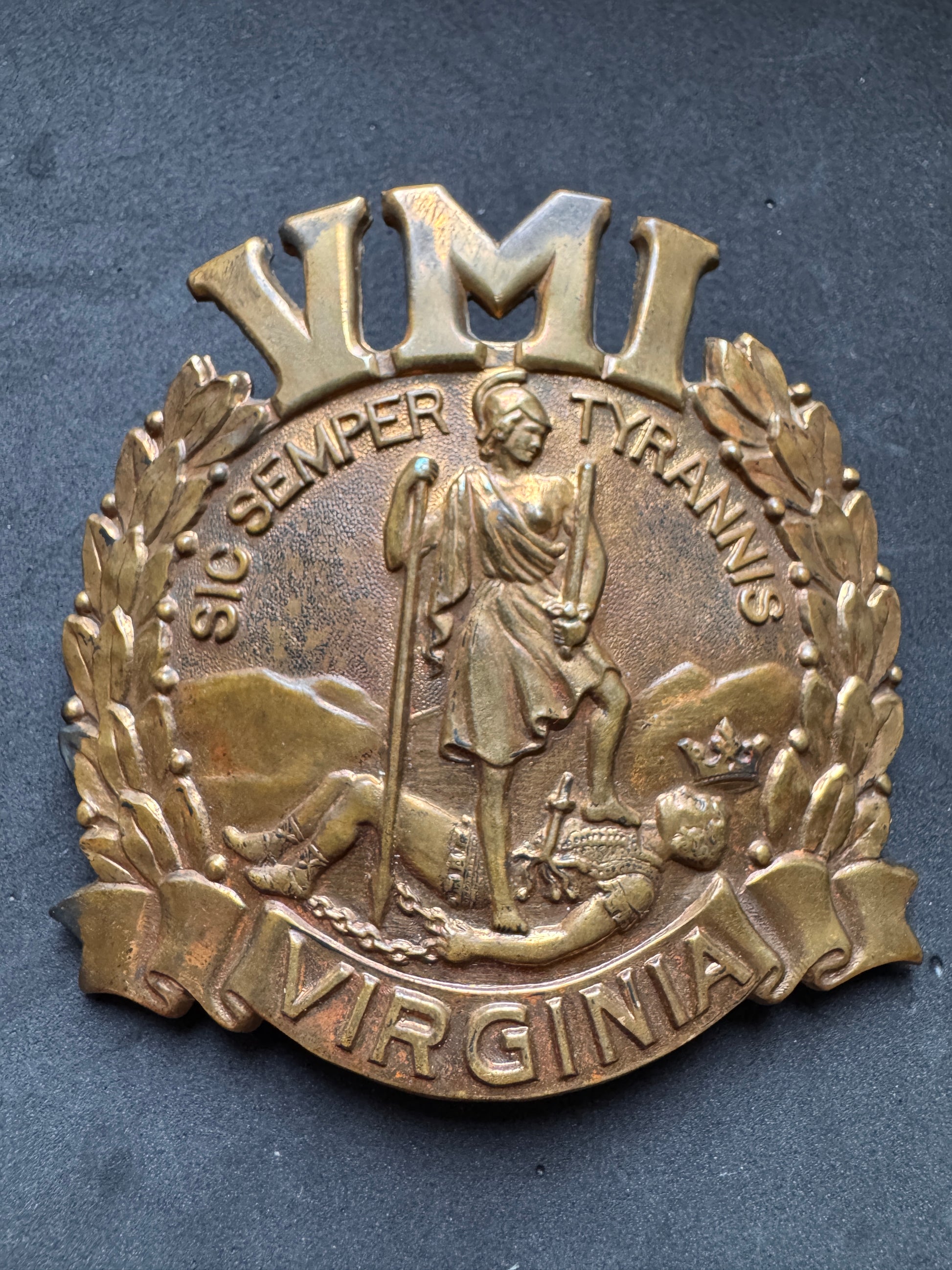 Photo 1 of After WW2 Virginia Military Institute (VMI) Lexington Officer Cadet Cap Badge - collectible militaria item