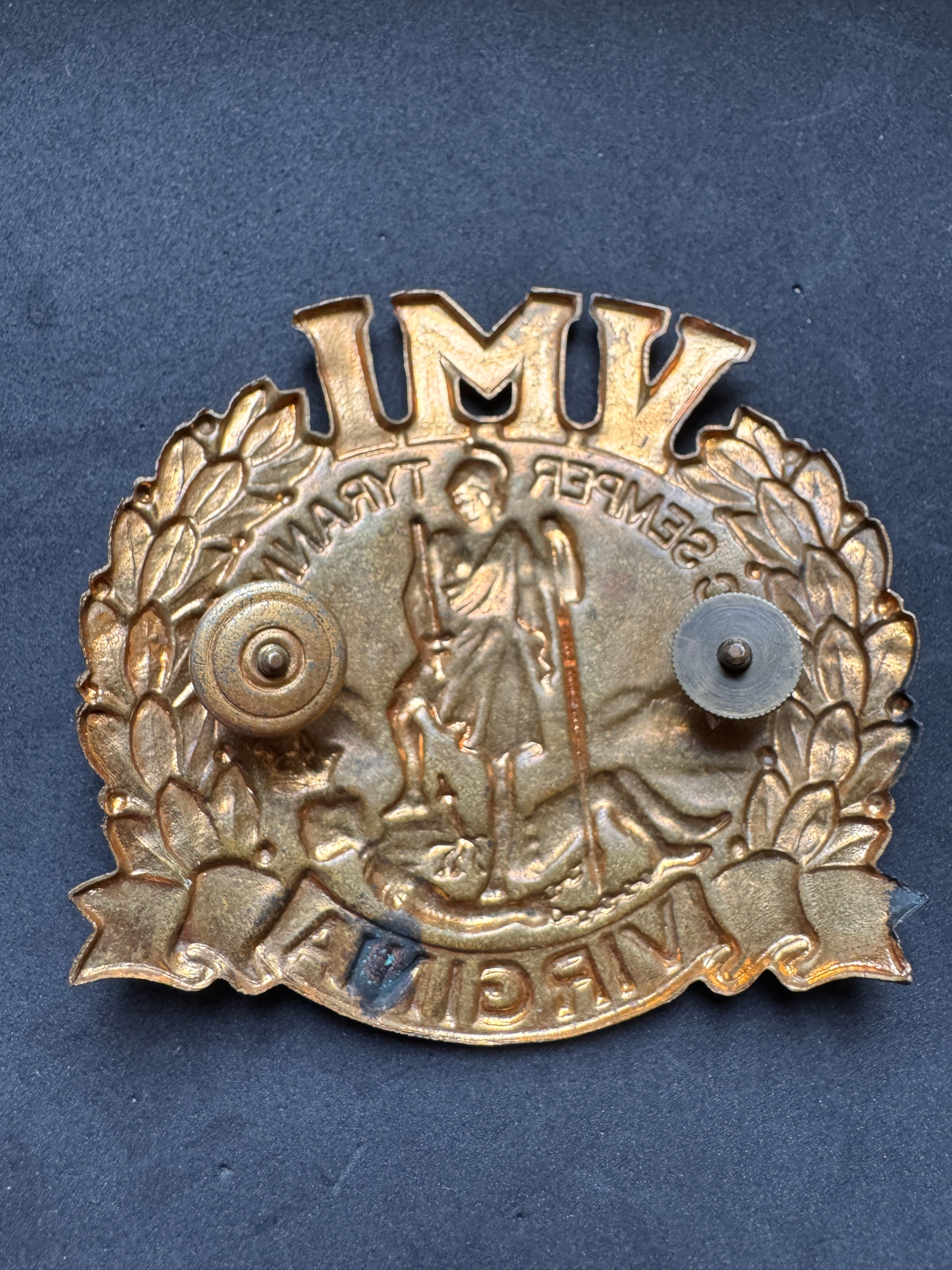 Photo 2 of After WW2 Virginia Military Institute (VMI) Lexington Officer Cadet Cap Badge - collectible militaria item