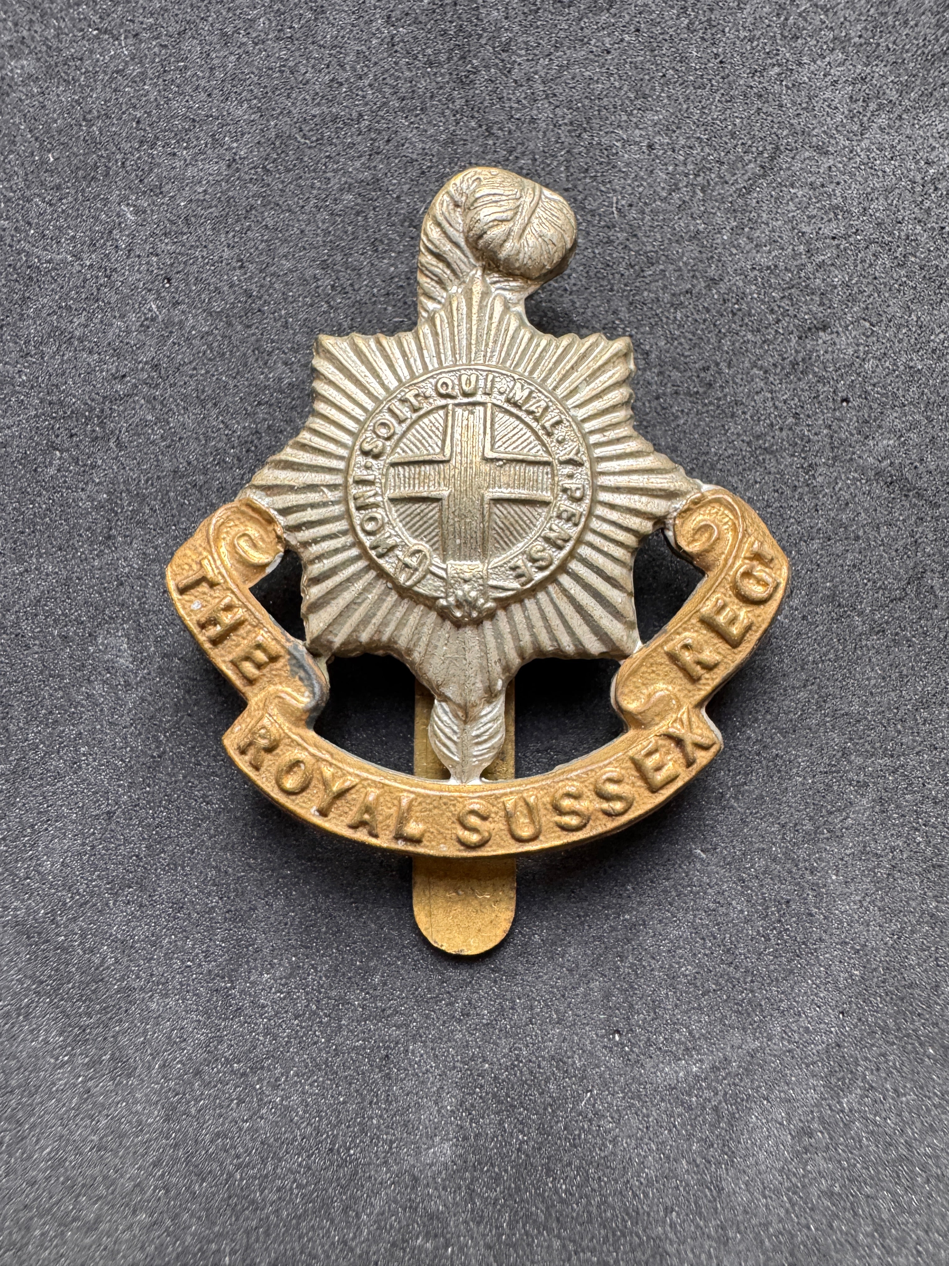 WW2 British Army Royal Sussex Regiment Cap Badge – Medals-Militaria