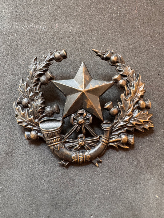 WW1 British Army Scots Rifles (Cameronians) Blackened Brass Cap Badge
