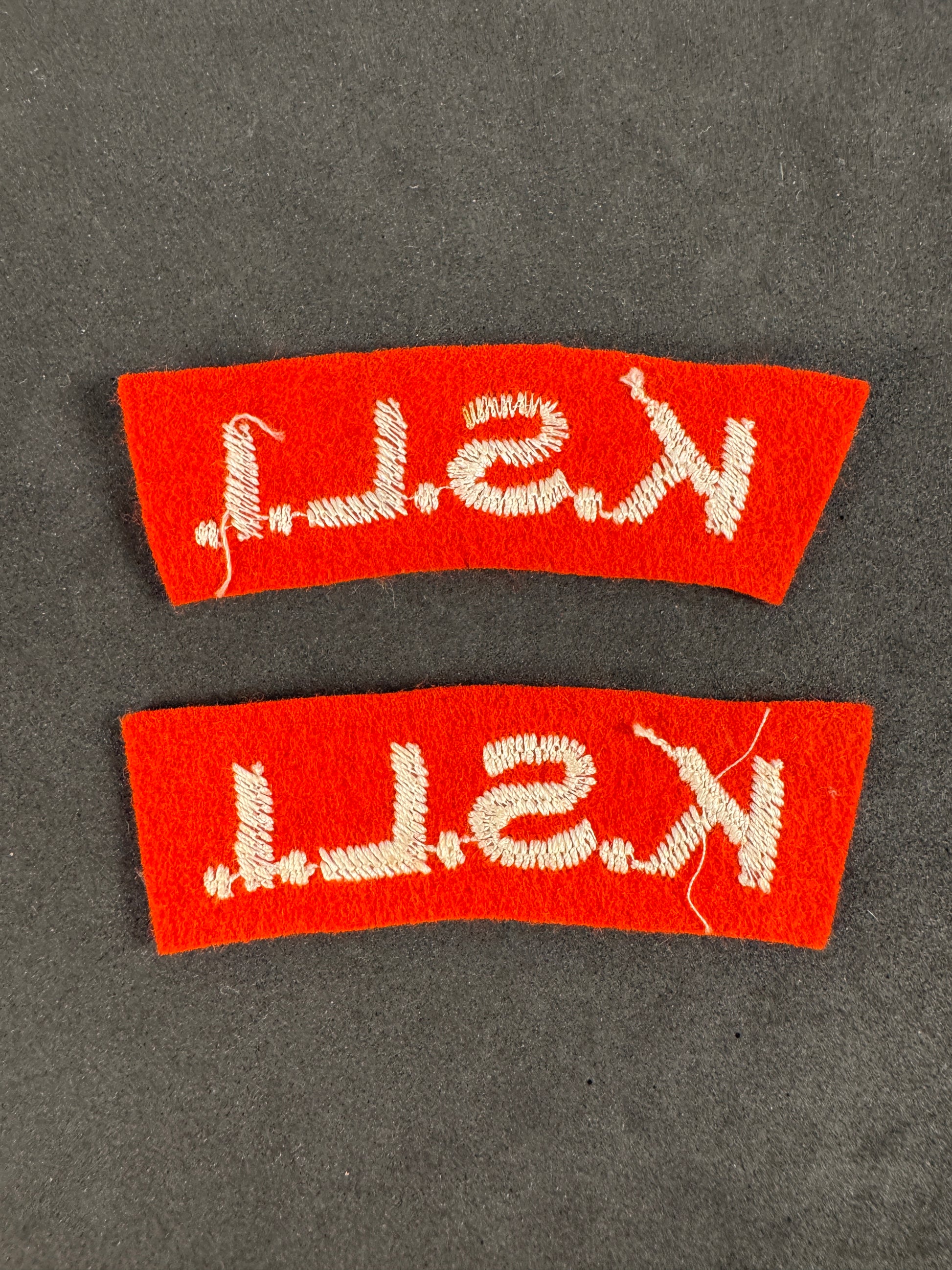 Photo 2 of WW2 British King's Shropshire Light Infantry (KSLI) Paste Back Shoulder Titles - collectible militaria item