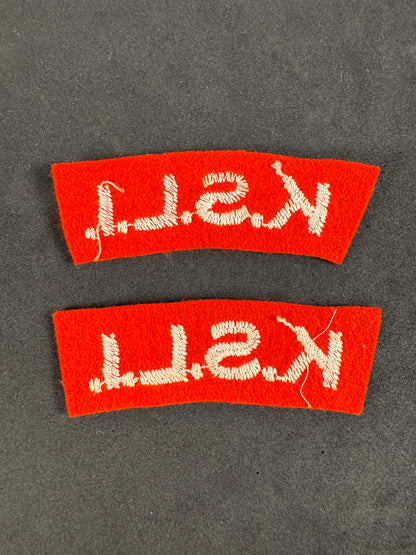 Photo 2 of WW2 British King's Shropshire Light Infantry (KSLI) Paste Back Shoulder Titles - collectible militaria item